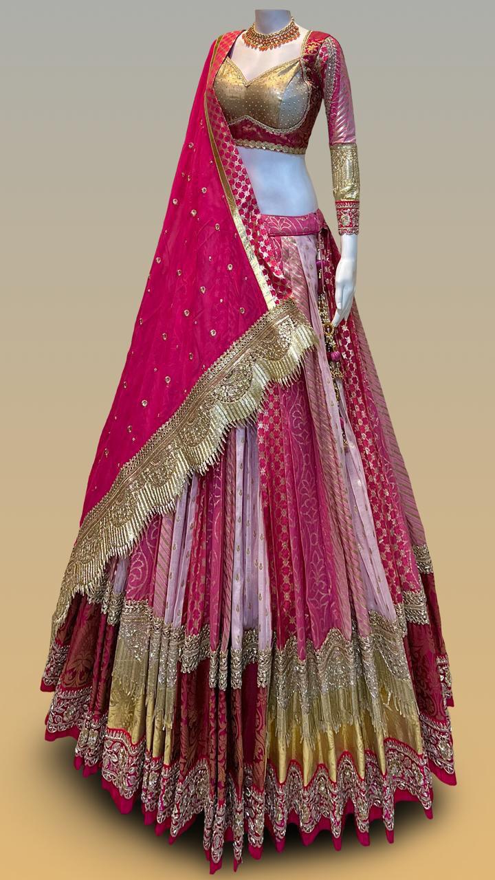 Pure Banarasi silk lehenga choli with handwork attachment