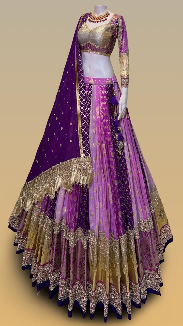 Pure Banarasi silk lehenga choli with handwork attachment