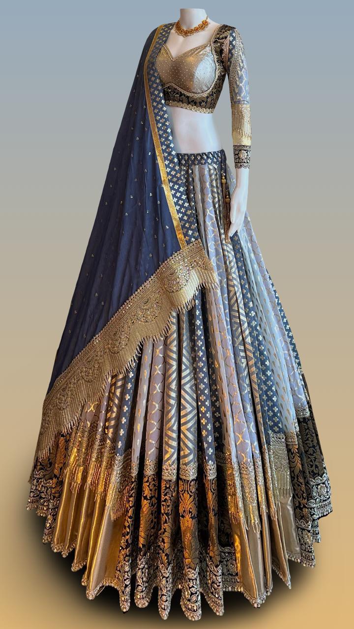 Pure Banarasi silk lehenga choli with handwork attachment